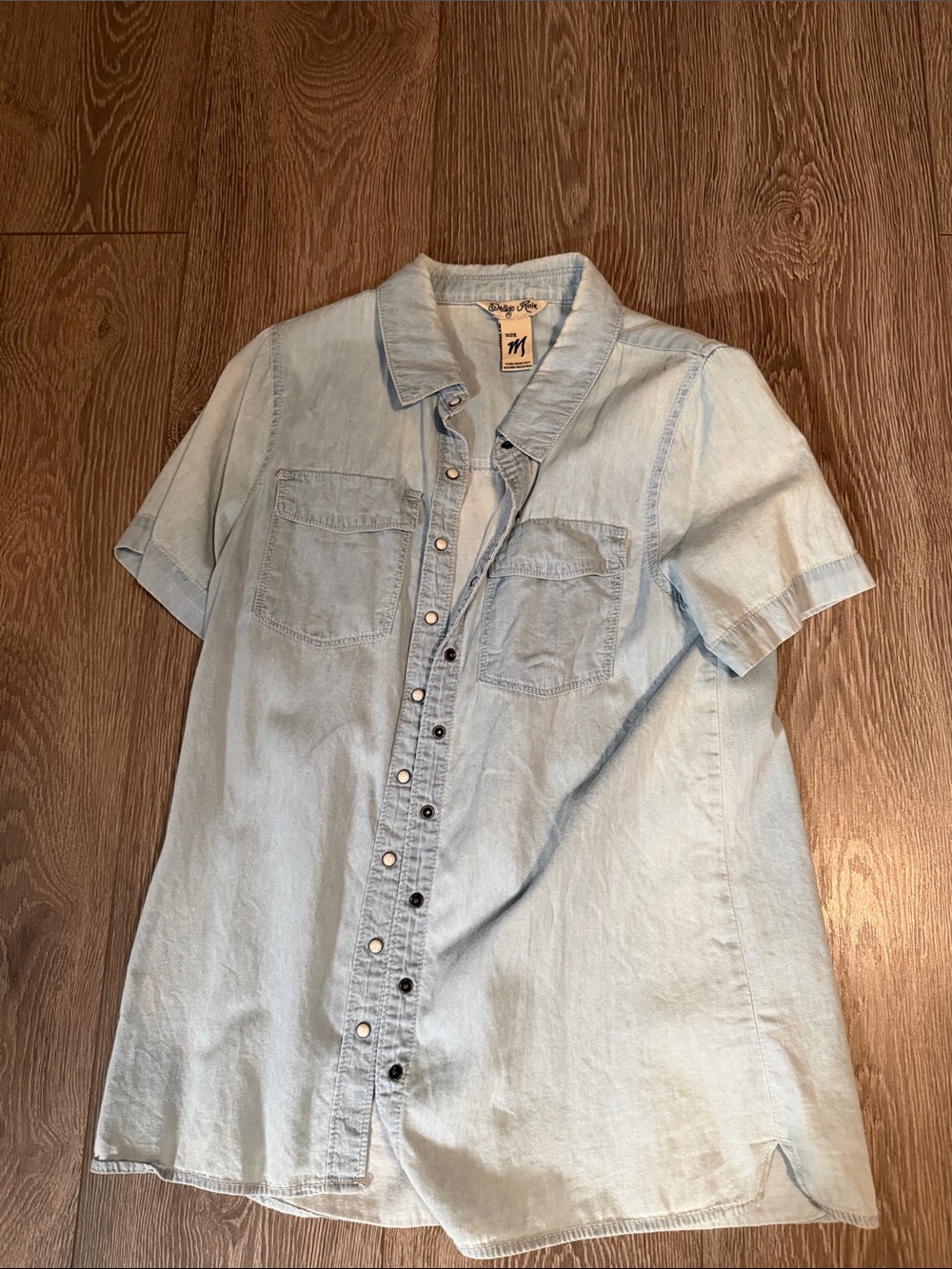 Indigo Rein Light Blue Short Sleeve Denim Button-Up